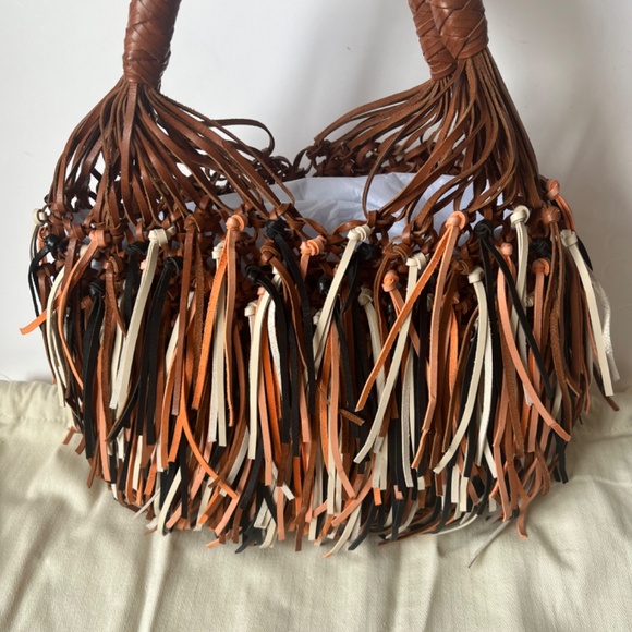 Ulla Johnson Valeria Small Hand-Woven Fringe Leather Multicolor Hobo Hand Bag - Picture 9 of 11